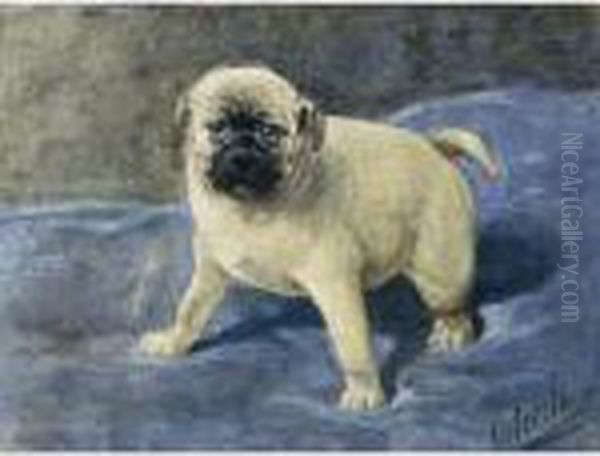 A Mastiff On A Cushion Oil Painting by Otto Eerelman