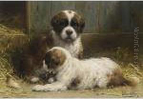 Two Saint-bernard Puppies Oil Painting by Otto Eerelman