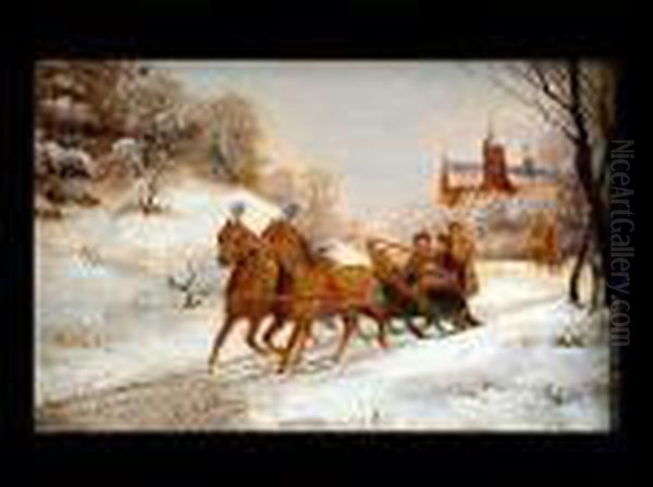 Pferdeschlitten In Einer Winterlandschaft Oil Painting by Otto Eerelman