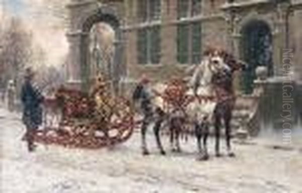 Preparing The Sleigh Oil Painting by Otto Eerelman