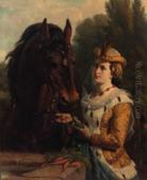 Jacoba Van Beieren With Her Horse Oil Painting by Otto Eerelman