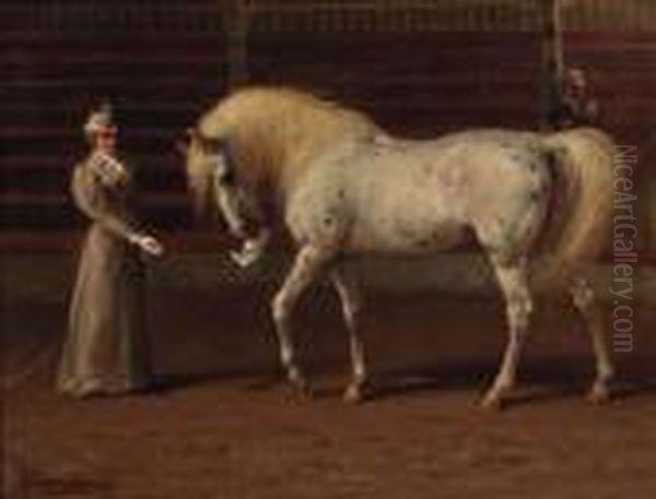 Madame Carre With Her Grey In Carre Circus Oil Painting by Otto Eerelman