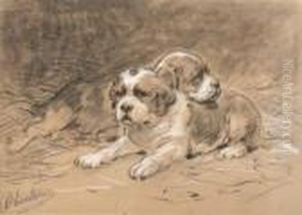 Sleepy Saint-bernard Puppies Oil Painting by Otto Eerelman