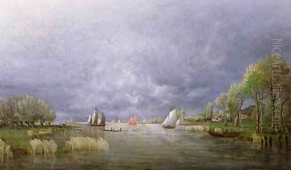 Banks of the Loire in Spring Storm Effect Oil Painting by Charles Leroux