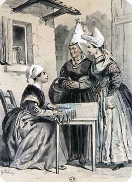 Lacemakers of Caen in Normandy Oil Painting by Francois-Hippolyte Lalaisse