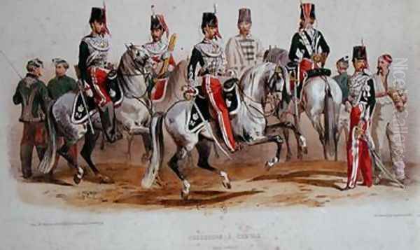 French Cavalrymen at the time of the Second Empire Oil Painting by Francois-Hippolyte Lalaisse