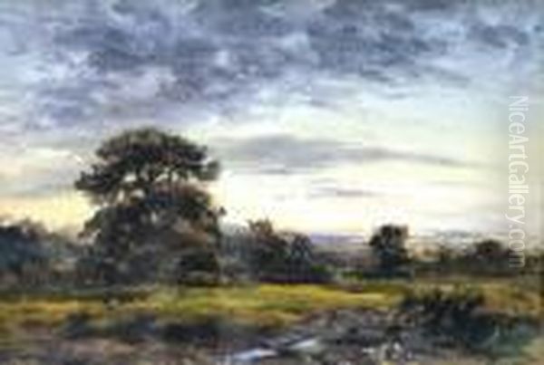 Landscape Study With Trees Rising In Background Oil Painting by Wycliffe Egginton