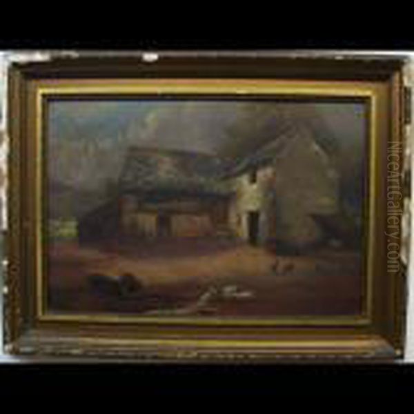 An Old English Farm Yard Oil Painting by Wycliffe Egginton