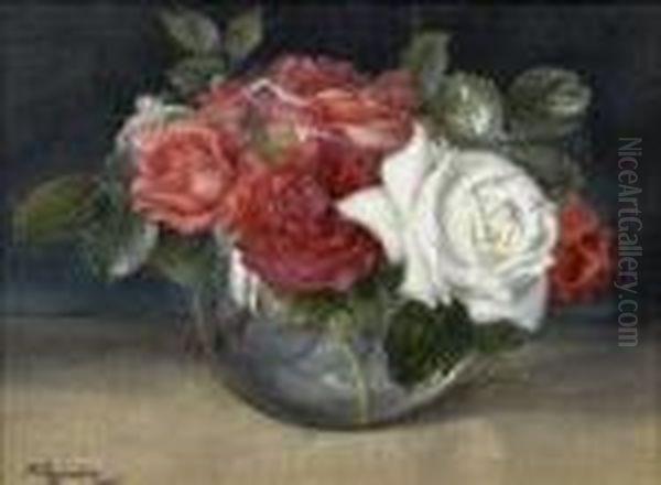 Roses In A Glass Bowl Oil Painting by Wycliffe Egginton