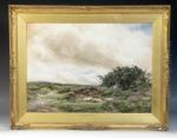 An Extensive Rocky Moorland Landscape With Four Sheep In The Foreground Oil Painting by Wycliffe Egginton