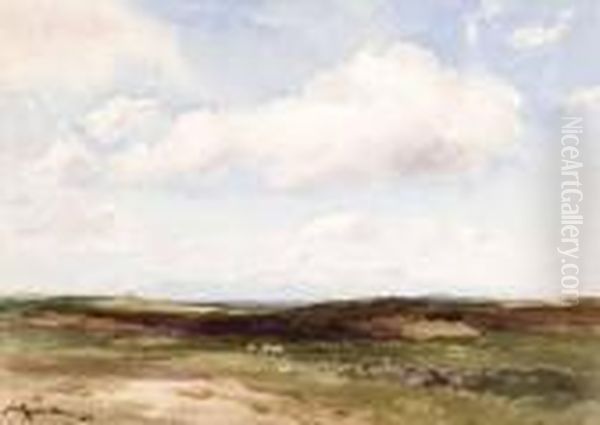 Sheep Grazing On The Moors Oil Painting by Wycliffe Egginton