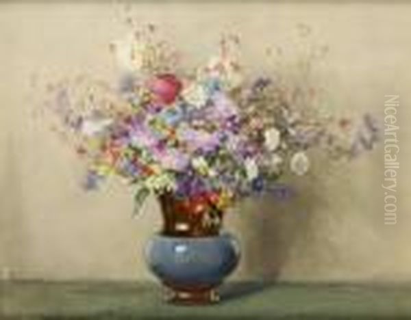 Still Life With Spring Flowers In Lustre Vase Oil Painting by Wycliffe Egginton