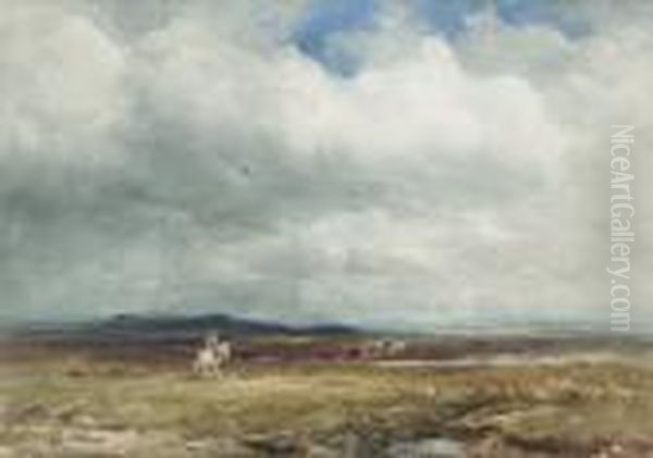 A Cloudy Moorland; Collecting The Flock Oil Painting by Wycliffe Egginton