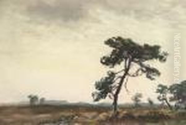 A Windswept Moorland Landscape Oil Painting by Wycliffe Egginton