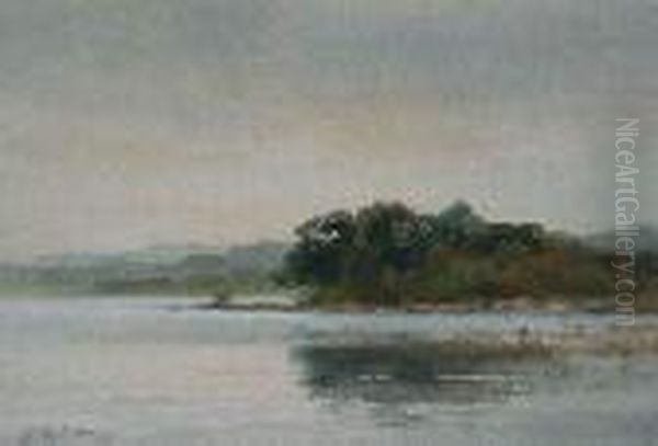 Lake Scene At Sunset Oil Painting by Wycliffe Egginton