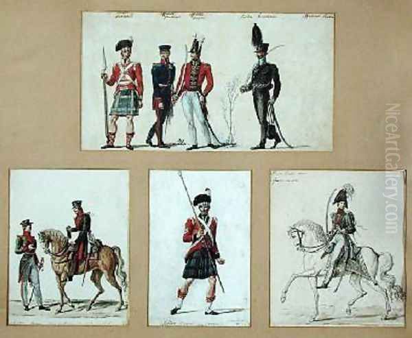 The uniforms of Scottish soldiers and Prussian Oil Painting by Pierre Antoine Lesueur