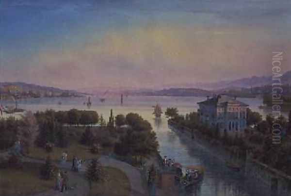 View of the Lake of Zurich with Villa Rosau Oil Painting by Emanuel Labhardt