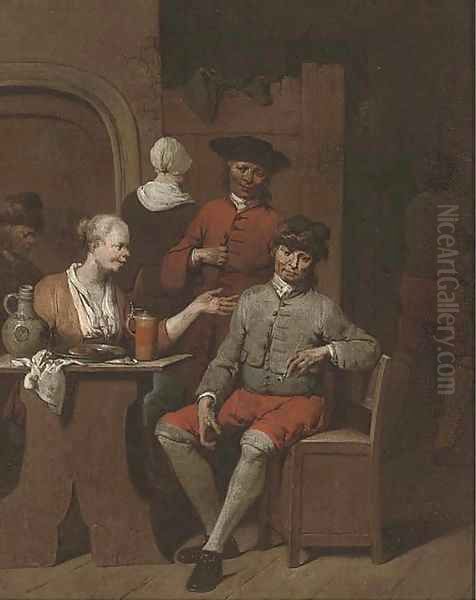 Figures smoking and drinking in a tavern Oil Painting by Jan Baptist Lambrechts