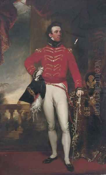 Portrait of Major Garnham, full-length, in dress uniform Oil Painting by Samuel Lane