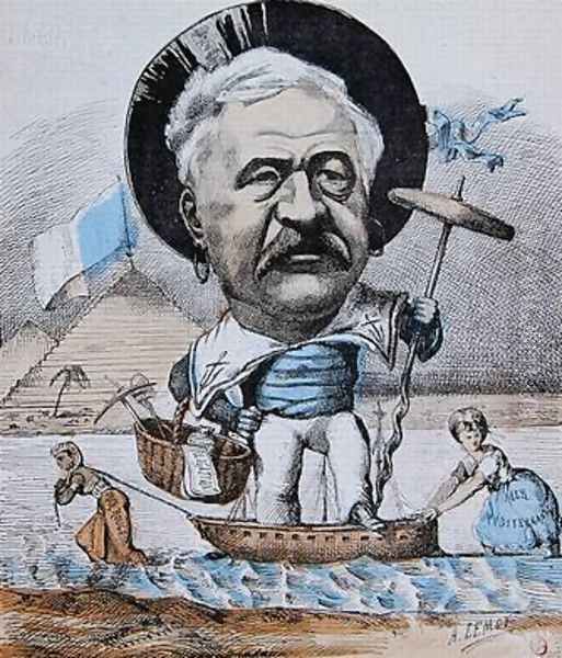 Caricature of Ferdinand de Lesseps Oil Painting by A Lemot