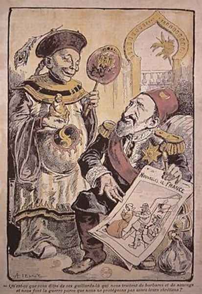 Cartoon indicting the hypocrisy and double standards of Western Europe in their criticism and behaviour towards China and the Ottoman Empire Oil Painting by A Lemot