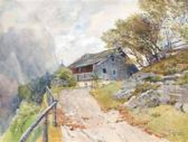 Altesbauernhaus Im Gebirge Bei Aufsteigendem Nebel Oil Painting by Marie Egner