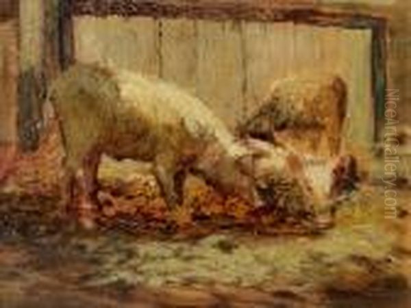 Schweine Im Stall Oil Painting by Marie Egner