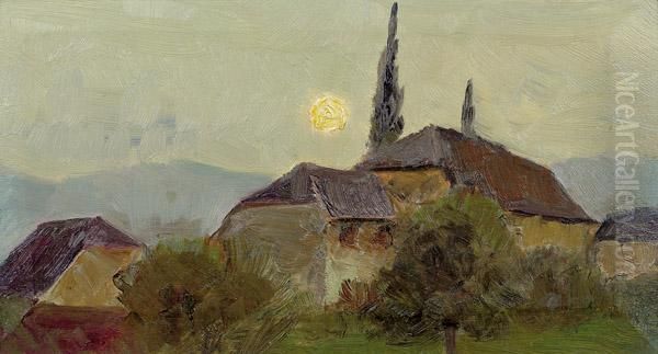 Gehoft In Abendstimmung Oil Painting by Marie Egner