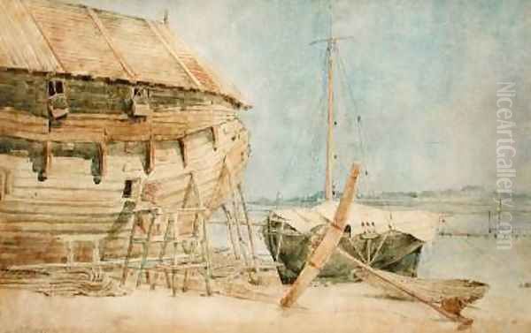 Beached Boats along the Seine Oil Painting by Le Moyne