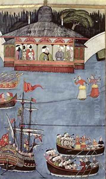 Nautical Festival before Sultan Ahmed III 1673-1736 from Surname by Vehbi Oil Painting by Levni