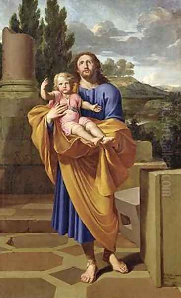 St Joseph Carrying the Infant Jesus Oil Painting by Pierre Letellier