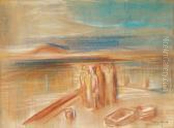 Figures On The Pier Oil Painting by Jozsef Egry