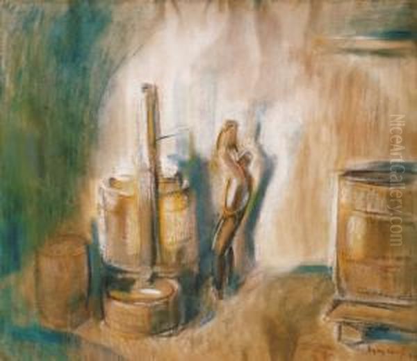 Wine-press House Oil Painting by Jozsef Egry