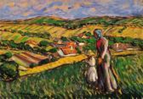 Homewards On The Hillside Oil Painting by Jozsef Egry