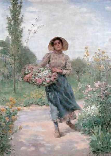 Picking flowers Oil Painting by Albert Lambert