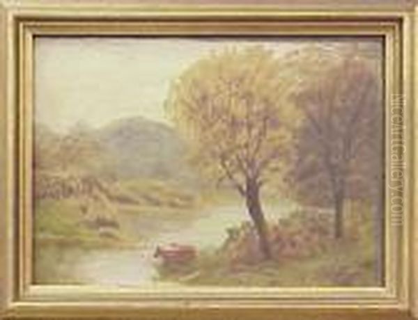 Landscape With Cows Entering River Oil Painting by Louis Michel Eilshemius