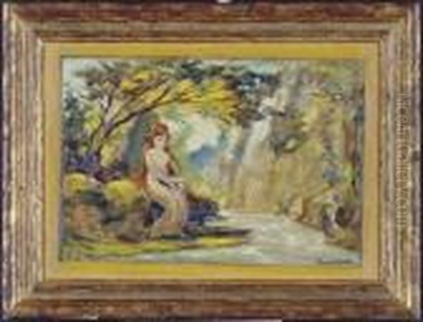 Red Haired Woman By A Stream Oil Painting by Louis Michel Eilshemius