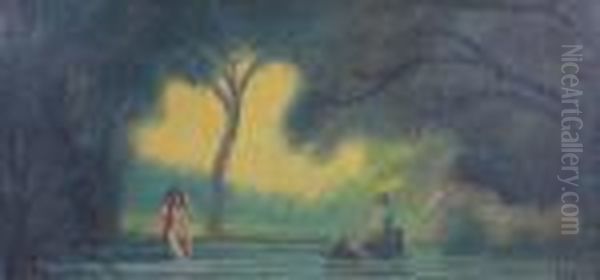 Figures Bathing In A Lake Oil Painting by Louis Michel Eilshemius