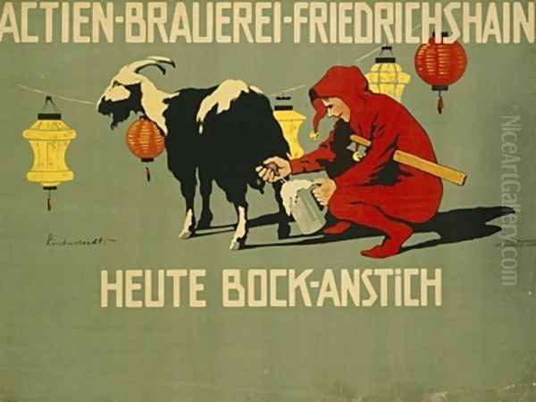 German advertisement for Bock beer Oil Painting by Hans Lindenstaedt