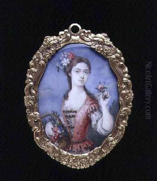 Portrait miniature of an unknown lady as Flora Oil Painting by Bernard III Lens