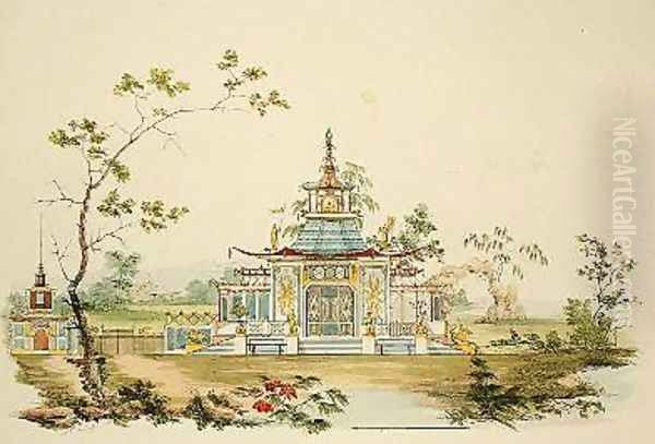 Design for a Chinese Temple Oil Painting by G. Landi