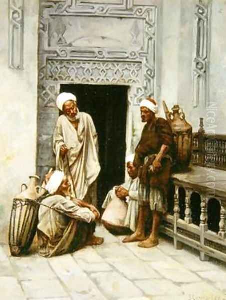 Arab Water-Carriers at Rest Oil Painting by Charles Edouard Lemaitre