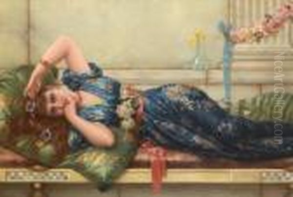 Odalisque A La Robe Bleue Oil Painting by Eisman Semenowsky