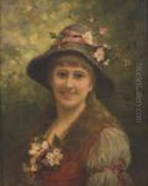 Jeune Femme Au Chapeau Fleuri Oil Painting by Eisman Semenowsky