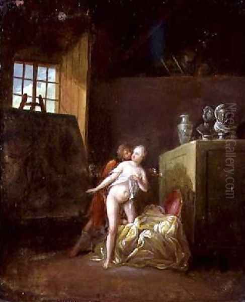 An artist and his model in a studio Oil Painting by Nicolas Levreince