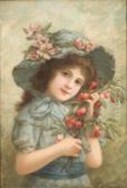 Portrait De Jeune Fille Aux Cerises Oil Painting by Eisman Semenowsky