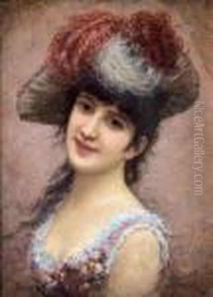 Elegante Au Chapeau A Plumes. Oil Painting by Eisman Semenowsky