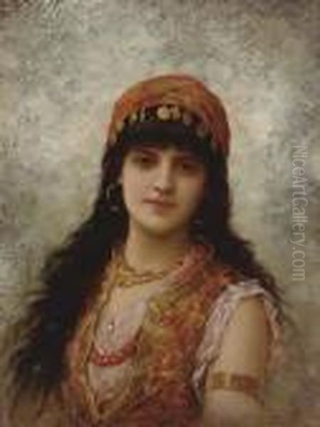 An Oriental Beauty Oil Painting by Eisman Semenowsky