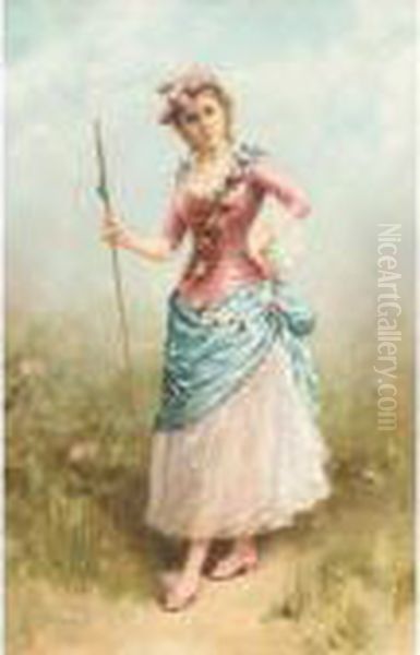 Lady Dressed As A Shepherdess Oil Painting by Eisman Semenowsky