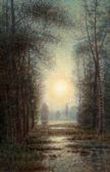 Landscape With Sunset Oil Painting by Per Ekstrom